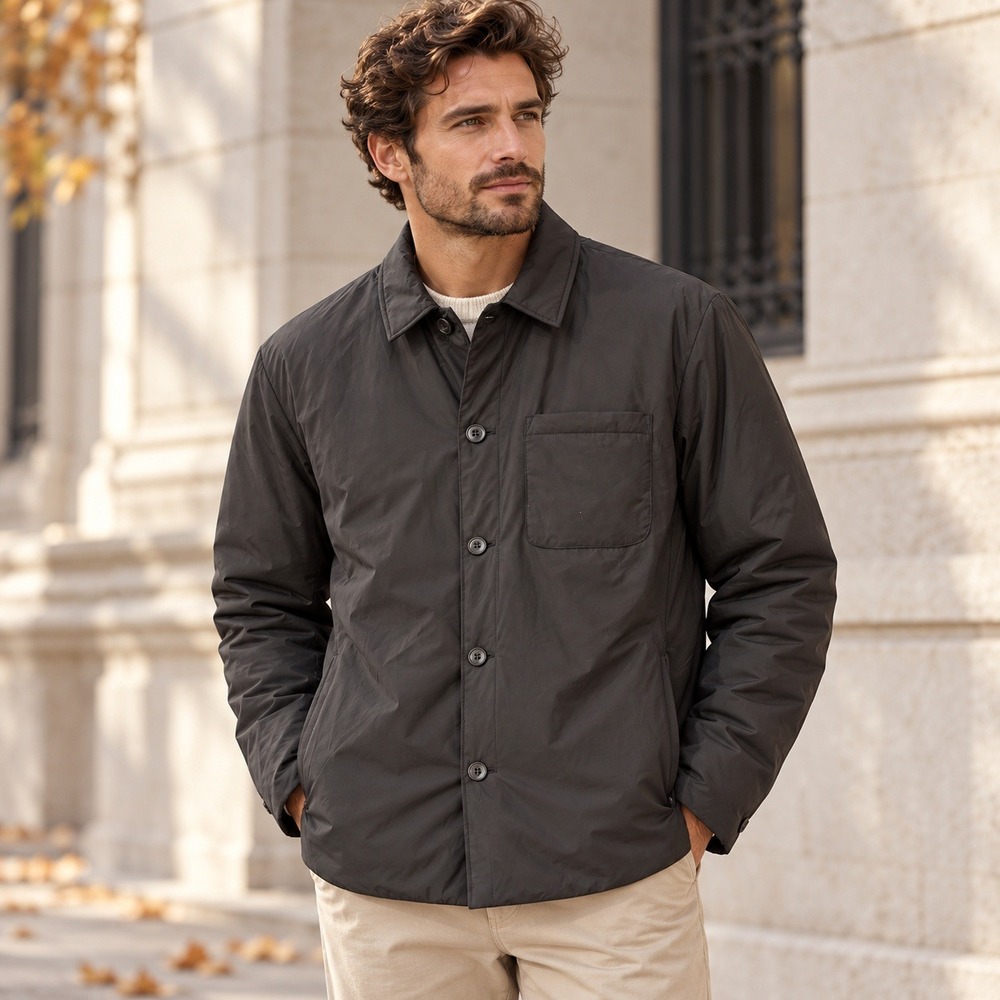 Faherty Seaport Down Jacket Mens M Smoke Black Recycled Down Shirt Coat